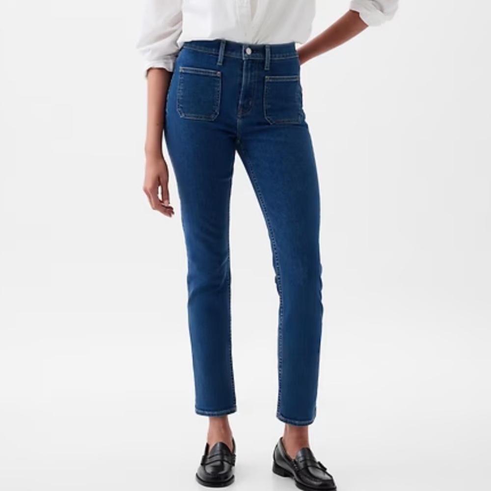 GAP Mid Rise Vintage Slim Jeans Front Pocket Medium Wash Blue Size 16